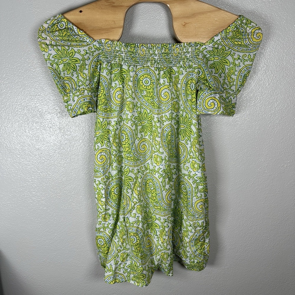 J‎ Crew SZ BlockPrints Mini Dress Womens Small Green Paisley Cotton Puff Sleeve